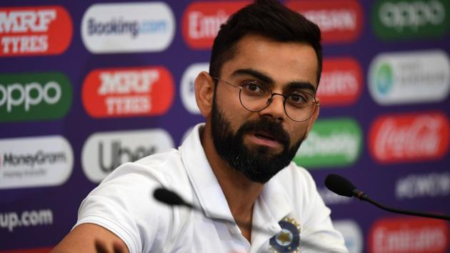 India's captain Virat Kohli attends a press conference at the Hampshire Cricket?indoor centre in Southampton.(AFP)