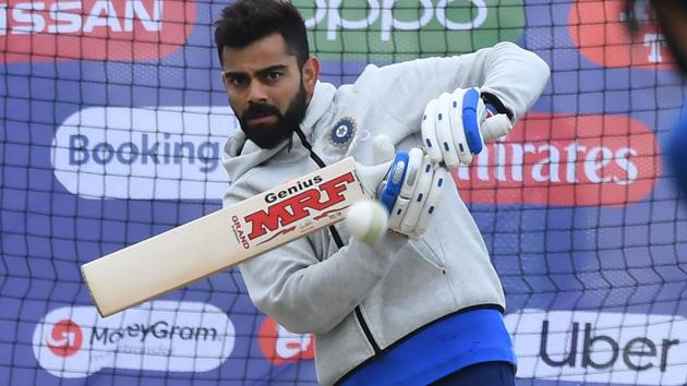 India's captain Virat Kohli bats in the nets during a training session at the Rose Bowl in Southampton.(AFP) India's captain Virat Kohli bats in the nets during a training session at the Rose Bowl in Southampton.(AFP)