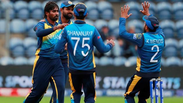 Sri Lanka's Nuwan Pradeep and team mates celebrate the wicket of Afghanistan's Hashmatullah Shahidi. (Action Images via Reuters)