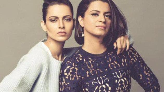 Kangana Ranaut and Rangoli Chandel pose for the camera. Kangana Ranaut and Rangoli Chandel pose for the camera.