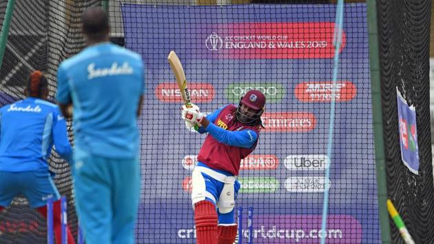West Indies' Chris Gayle bats in the nets during a training session at Trent Bridge in Nottingham. (AFP) West Indies' Chris Gayle bats in the nets during a training session at Trent Bridge in Nottingham. (AFP)