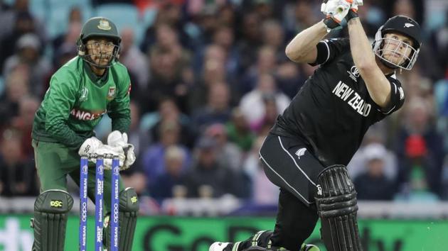 New Zealand's James Neesham hits a shot for six. (AP) New Zealand's James Neesham hits a shot for six. (AP)