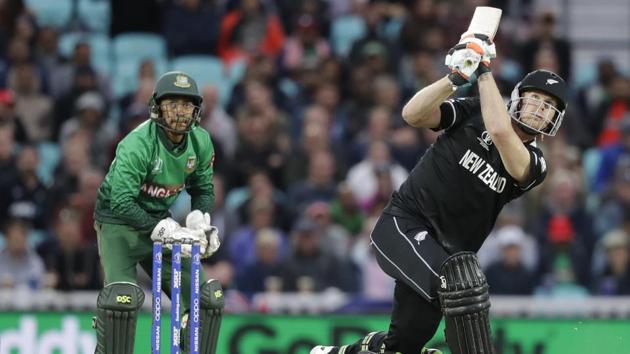 New Zealand's James Neesham hits a shot for six. (AP) New Zealand's James Neesham hits a shot for six. (AP)