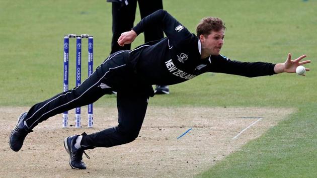 New Zealand's Lockie Ferguson fields off his own bowling during the 2019 Cricket World Cup group stage. (AFP) New Zealand's Lockie Ferguson fields off his own bowling during the 2019 Cricket World Cup group stage. (AFP)