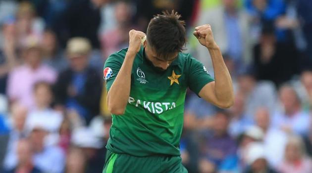 Pakistan's Mohammad Amir celebrates after taking a wicket.(AFP)