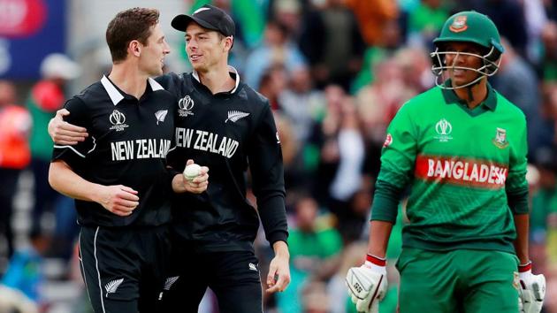 New Zealand's Matt Henry celebrates taking the wicket of Bangladesh's Mohammad Saifuddin. (Action Images via Reuters) New Zealand's Matt Henry celebrates taking the wicket of Bangladesh's Mohammad Saifuddin. (Action Images via Reuters)