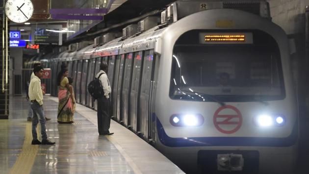 Services on the Violet line between Nehru Place and Badarpur were delayed on Thursday, the Delhi Metro Rail Corporation said. DMRC later tweeted to say that the services have resumed on the line. The cause of the delay is not known yet as other lines of the Delhi Metro operated normally. (Sonu Mehta / HT Archive)