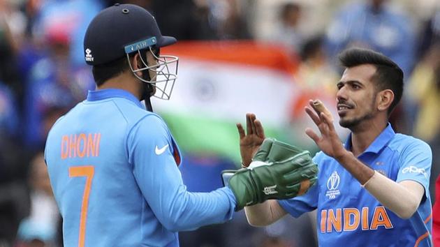 India's Yuzvendra Chahal, right, celebrates with teammate MS Dhoni the dismissal of South Africa's Andile Phehlukwayo during the Cricket World Cup match between South Africa and India at the Hampshire Bowl in Southampton, England, Wednesday, June 5, 2019(AP) India's Yuzvendra Chahal, right, celebrates with teammate MS Dhoni the dismissal of South Africa's Andile Phehlukwayo during the Cricket World Cup match between South Africa and India at the Hampshire Bowl in Southampton, England, Wednesday, June 5, 2019(AP)