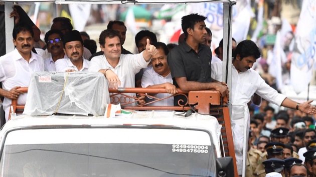 His first road show was at Kallikavu, which forms part of the Wandoor Assembly segment in Malappuram district, where the rains drenched the people waiting for him. (Twitter/ RGWayanadOffice) His first road show was at Kallikavu, which forms part of the Wandoor Assembly segment in Malappuram district, where the rains drenched the people waiting for him. (Twitter/ RGWayanadOffice)