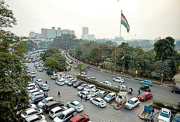 An aerial view of Connaught Place inner circle in New Delhi(Ravi Choudhary/ Hindustan Times)