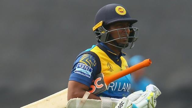 Sri Lanka's Jeevan Mendis walks back to the pavilion after his dismissal during the 2019 Cricket World Cup group stage match between New Zealand and Sri Lanka at Sophia Gardens stadium in Cardiff, south Wales, on June 1, 2019.(AFP)