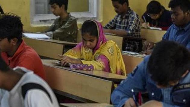 Students appear for exam at an examination centre (Kunal Patil/HT Photo) Students appear for exam at an examination centre (Kunal Patil/HT Photo)