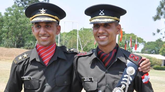 (L-R)Twin Brothers Abhinav Pathak (left) and Parinav Pathak during passing out parade at IMA in Dehradun on Saturday June 08, 2019. (Photo by Vinay Santosh Kumar/HT)