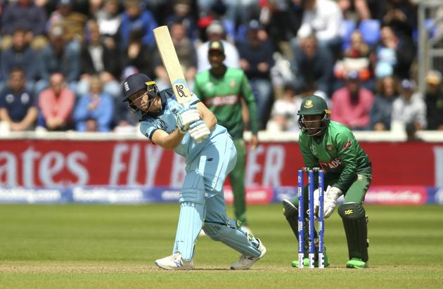 England's Jos Buttler in action during the ICC Cricket World Cup group stage match between England and Bangladesh at the Cardiff Wales Stadium. (AP)