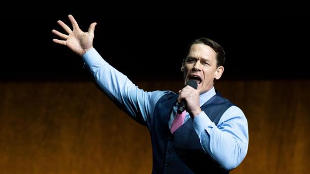 Actor John Cena speaks on stage during the CinemaCon Paramount Pictures Exclusive Presentation at the Colosseum Caesars Palace on April 4, 2019.(AFP)