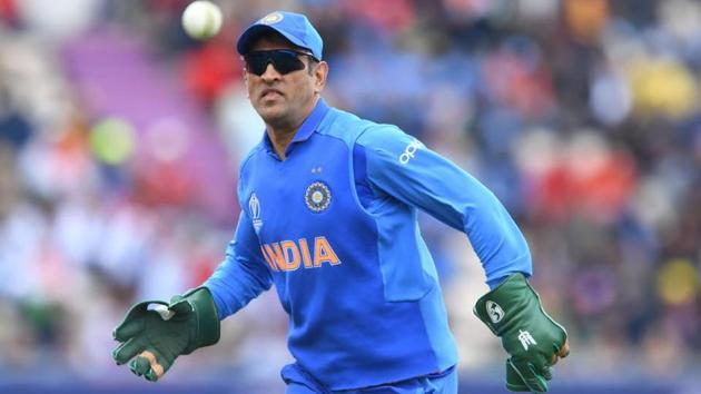 MS Dhoni fields during the ICC World Cup 2019 group stage match between South Africa and India.(AFP)