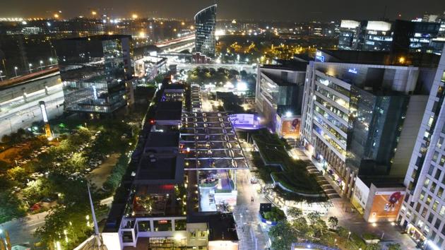 An aerial view of Cyberhub, in Gurugram. Temperatures have dipped in Gurugram, but in other parts of Haryana, heatwave conditions continued to prevail on Friday. (Sanjeev Verma/HT PHOTO) An aerial view of Cyberhub, in Gurugram. Temperatures have dipped in Gurugram, but in other parts of Haryana, heatwave conditions continued to prevail on Friday. (Sanjeev Verma/HT PHOTO)