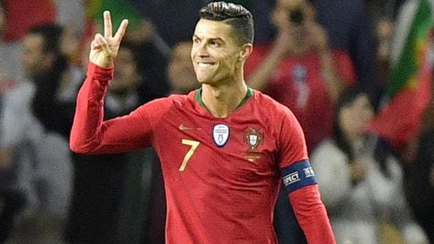 Porto: Portugal's Cristiano Ronaldo celebrates after scoring during the UEFA Nations League.(AP)