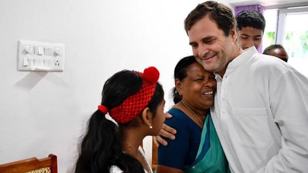 Rahul Gandhi met 72-year-old Vavathil Rajamma, a former nurse at the Holy Family Hospital in New Delhi, during his Wayanad visit Rahul Gandhi met 72-year-old Vavathil Rajamma, a former nurse at the Holy Family Hospital in New Delhi, during his Wayanad visit