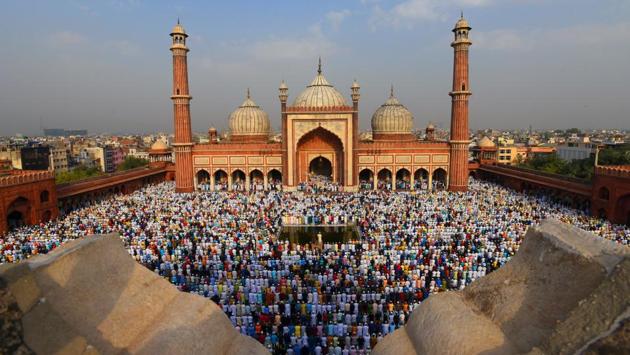 Thousands of devotees offered prayers on the occasion of Eid-ul-Fitr, at Jama Masjid, in New Delhi. (Amal KS / HT Photo)