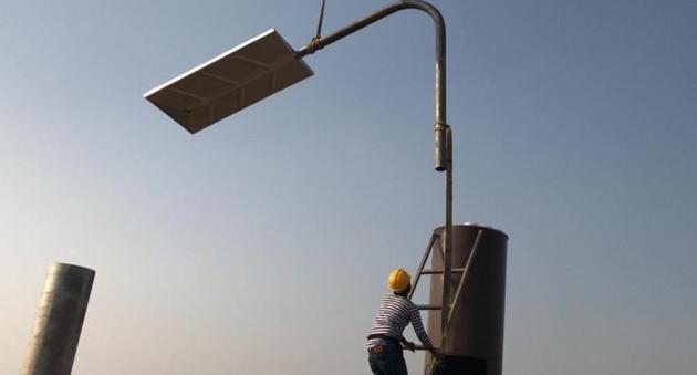 The concept of “solar trees” was first implemented at the National Salt Satyagraha Memorial built by the CPWD at Dandi in Gujarat.(Twitter/National Salt Satyagraha Memorial)