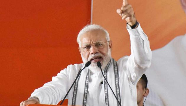 Prime Minister Narendra Modi addresses a Praja Dhanyavaada Sabha (thanksgiving public meeting) near Renugunta airport in Tirupati, Sunday, June 9, 2019.(PTI photo) Prime Minister Narendra Modi addresses a Praja Dhanyavaada Sabha (thanksgiving public meeting) near Renugunta airport in Tirupati, Sunday, June 9, 2019.(PTI photo)