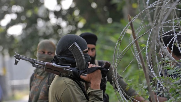 A spokesman said the identity and the group affiliation of the terrorists were being ascertained. (HT Photo) A spokesman said the identity and the group affiliation of the terrorists were being ascertained. (HT Photo)