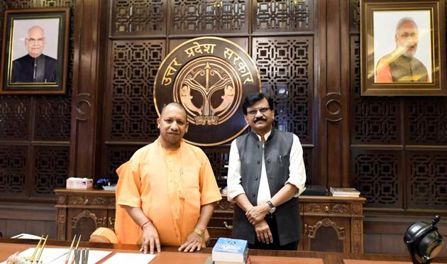 Shiv Sena leader Sanjay Raut meeting chief minister Yogi Adityanath in Lucknow. (HT Photo) Shiv Sena leader Sanjay Raut meeting chief minister Yogi Adityanath in Lucknow. (HT Photo)
