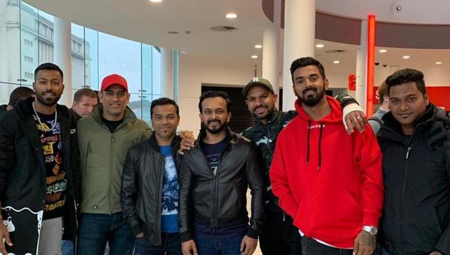 A post-screening picture of the Indian cricketers including MS Dhoni, Hardik Pandya and KL Rahul who watched Salman Khan’s Bharat in England. A post-screening picture of the Indian cricketers including MS Dhoni, Hardik Pandya and KL Rahul who watched Salman Khan’s Bharat in England.