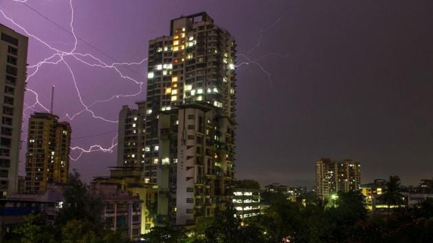 Thane: Bolts of lightning flash across the sky during thunderstorm and rain, in Thane, late Monday, June 10, 2019. (PTI) Thane: Bolts of lightning flash across the sky during thunderstorm and rain, in Thane, late Monday, June 10, 2019. (PTI)