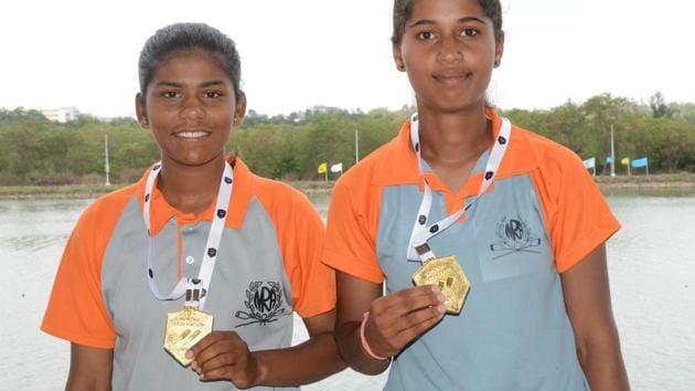Bhagyashree Chavan (left) and Komal Bodke pose with their medals at 22nd Sub-Junior and 4th InterState Challengers Sprint National Rowing Championship concluded at the Army Rowing Node.(HT PHOTO) Bhagyashree Chavan (left) and Komal Bodke pose with their medals at 22nd Sub-Junior and 4th InterState Challengers Sprint National Rowing Championship concluded at the Army Rowing Node.(HT PHOTO)