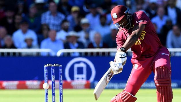 West Indies' Andre Russell plays a shot during the 2019 Cricket World Cup group stage match.(AFP)
