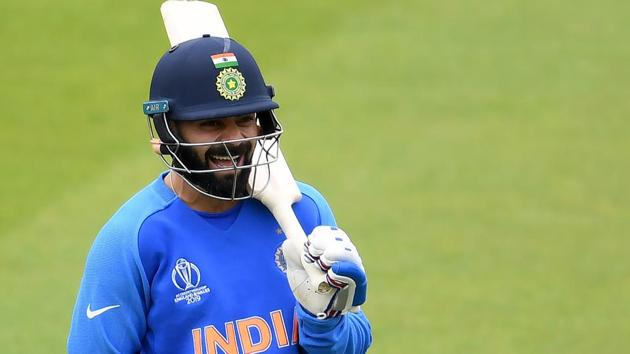 India's captain Virat Kohli prepares to bat in the nets during a training session.(AFP)