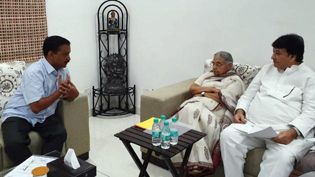 Delhi Congress president Sheila Dikshit meets Chief Minister of Delhi Arvind Kejriwal at his residence in New Delhi on Wednesday. (ANI photo) Delhi Congress president Sheila Dikshit meets Chief Minister of Delhi Arvind Kejriwal at his residence in New Delhi on Wednesday. (ANI photo)