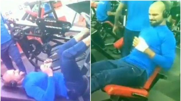 Shikhar Dhawan hits the gym to recover on time (Screen Grab) Shikhar Dhawan hits the gym to recover on time (Screen Grab)
