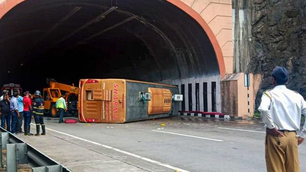 The Khalapur police suspect the bus, with 27 passengers, was speeding inside the tunnel.(PTI Photo)