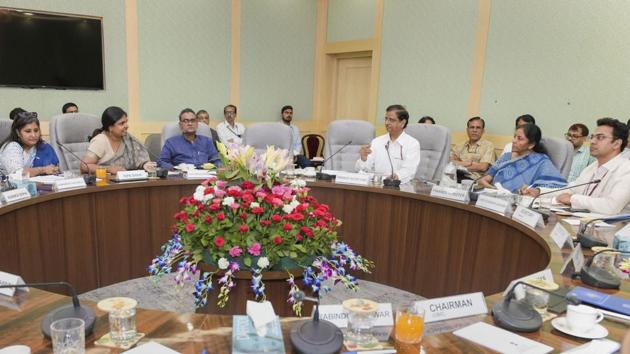 Union Finance Minister Nirmala Sitharaman with Finance Secretary Subhash Garg during a pre-budget consultation meeting with representatives from social sector, in New Delhi. Sitharaman, in her opening remarks, said that the present government is committed to improve the educational standards, skilling the youth, enhancing job opportunities, reducing disease burden, empowering women and improving human development in order to have an inclusive development. (Vijay Verma / PTI) Union Finance Minister Nirmala Sitharaman with Finance Secretary Subhash Garg during a pre-budget consultation meeting with representatives from social sector, in New Delhi. Sitharaman, in her opening remarks, said that the present government is committed to improve the educational standards, skilling the youth, enhancing job opportunities, reducing disease burden, empowering women and improving human development in order to have an inclusive development. (Vijay Verma / PTI)