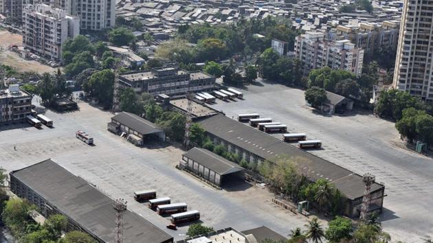 Aerial view of Oshiwara in Mumbai. The authority is looking at 30 to 40 depots across the city that can accommodate up to 3,000 vehicles. (Pratham Gokhale/HT Photo) Aerial view of Oshiwara in Mumbai. The authority is looking at 30 to 40 depots across the city that can accommodate up to 3,000 vehicles. (Pratham Gokhale/HT Photo)
