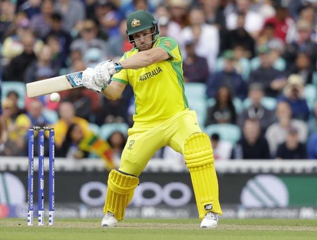 Australia's captain Aaron Finch plays a shot off the bowling of Sri Lanka's Thisara Perera during the World Cup cricket match between Sri Lanka and Australia. (AP)