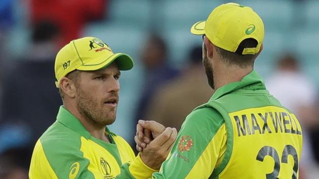 Australia's captain Aaron Finch,left, celebrates with Australia's Glenn Maxwell. (AP)
