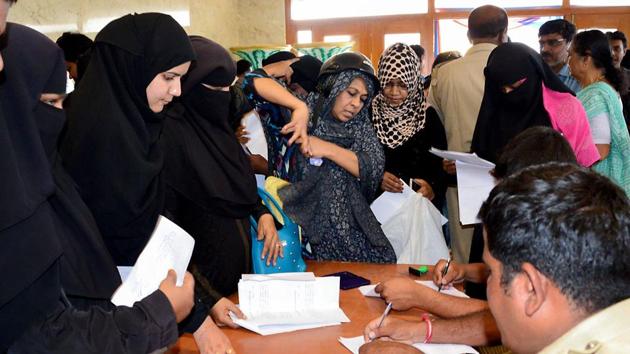 Muslim investors register their complaints against IMA (I Monetary Advisory) jewellery fraud at a temporary police post set up at Shivajinagar, in Bengaluru, Wednesday, June 12, 2019.(PTI) Muslim investors register their complaints against IMA (I Monetary Advisory) jewellery fraud at a temporary police post set up at Shivajinagar, in Bengaluru, Wednesday, June 12, 2019.(PTI)