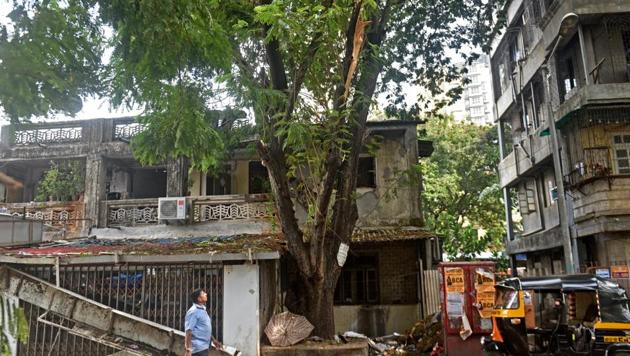 The spot in Malad where Shailesh Rathod died after the branch of a tree collapsed early on Friday.(Satyabrata Tripathy/HT Photo)