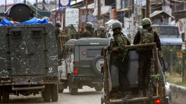 Security personnel near the site of ‘Fidayeen’ attack, in which five CRPF personnel and one militant were killed in Anantnag, on June 12, 2019. (PTI) Security personnel near the site of ‘Fidayeen’ attack, in which five CRPF personnel and one militant were killed in Anantnag, on June 12, 2019. (PTI)