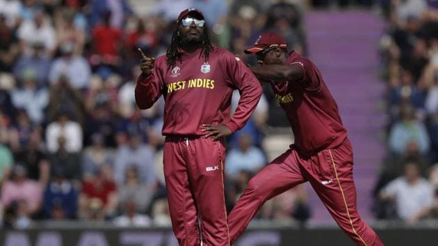 West Indies' Chris Gayle reacts after making an unsuccessful wicket appeal. (AP) West Indies' Chris Gayle reacts after making an unsuccessful wicket appeal. (AP)