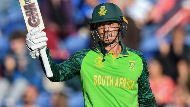 South Africa's Quinton de Kock celebrates after scoring a half-century. (AFP) South Africa's Quinton de Kock celebrates after scoring a half-century. (AFP)