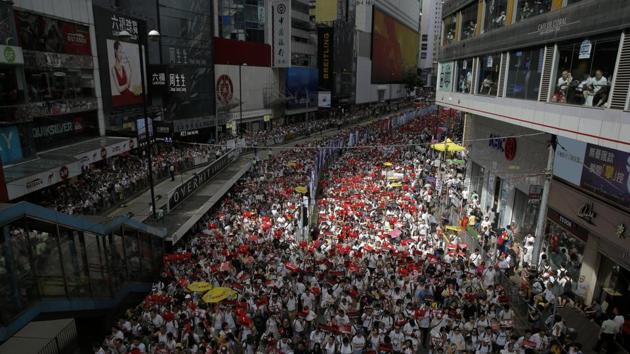 June 2019: A sea of people march through central Hong Kong to protest the proposed changes to the extradition laws. (Kin Cheung / AP)