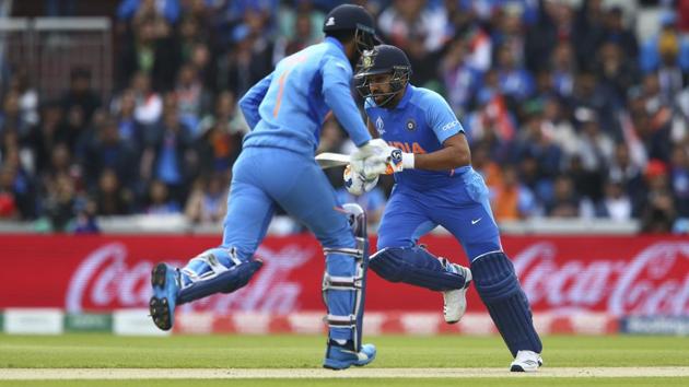 India's KL Rahul, left, and India's Rohit Sharma run between wickets. (AP) India's KL Rahul, left, and India's Rohit Sharma run between wickets. (AP)