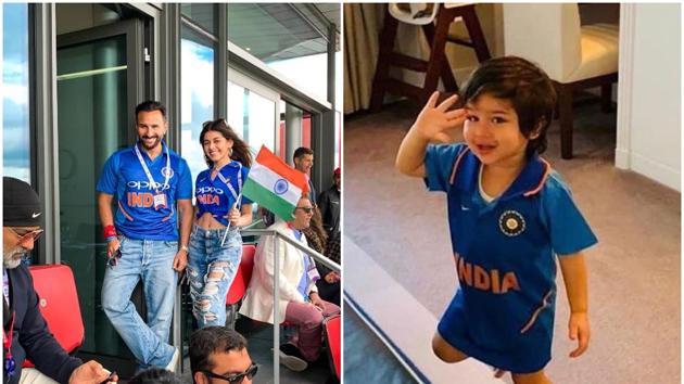 Saif Ali Khan watched the ICC World Cup match between India and Pakistan on Sunday in Manchester. Celebrating India’s win was Taimur Ali Khan too.(Instagram)