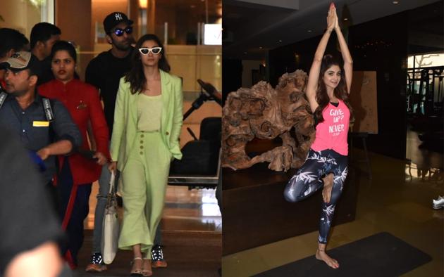 Alia Bhatt, Ranbir Kapoor at the Mumbai airport (left) and Shilpa Shetty performs yoga ahead of International Yoga Day.