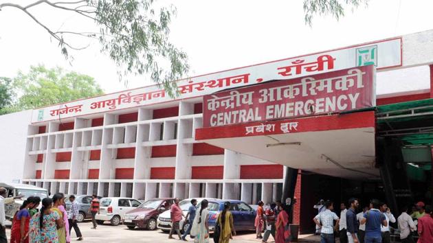 The entrance of the Central Emergency at RIMS in Ranchi(HT File)